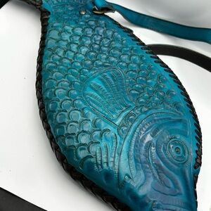 Blue Fish-Shaped Leather Shoulder Bag